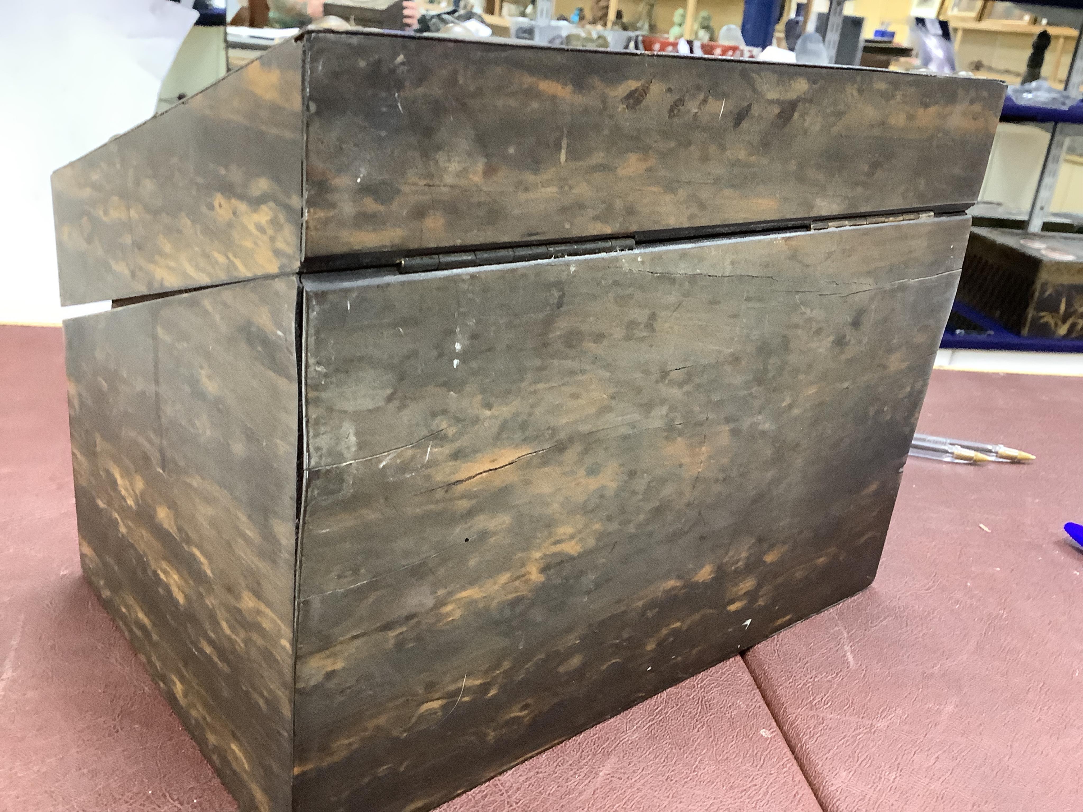A Victorian brass mounted coromandel stationery box with inset jasper mount, silk lining, 24cm wide. Condition - fair/good